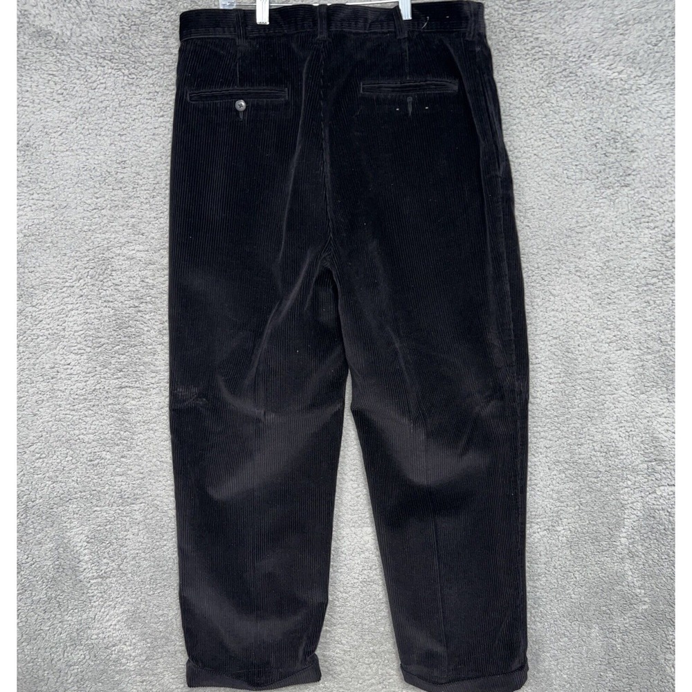 VTG Jos A Bank Pants Mens 36x29 Black Wide Corduroy Pleated Cuff Cords Hong Kong - Picture 2 of 9